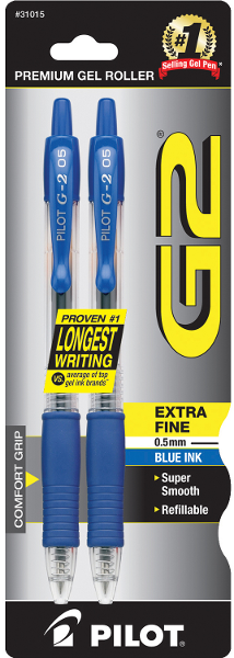 Pilot G2 Retractable Gel Pen - Blue .5mm 2Pk BP; $5.99