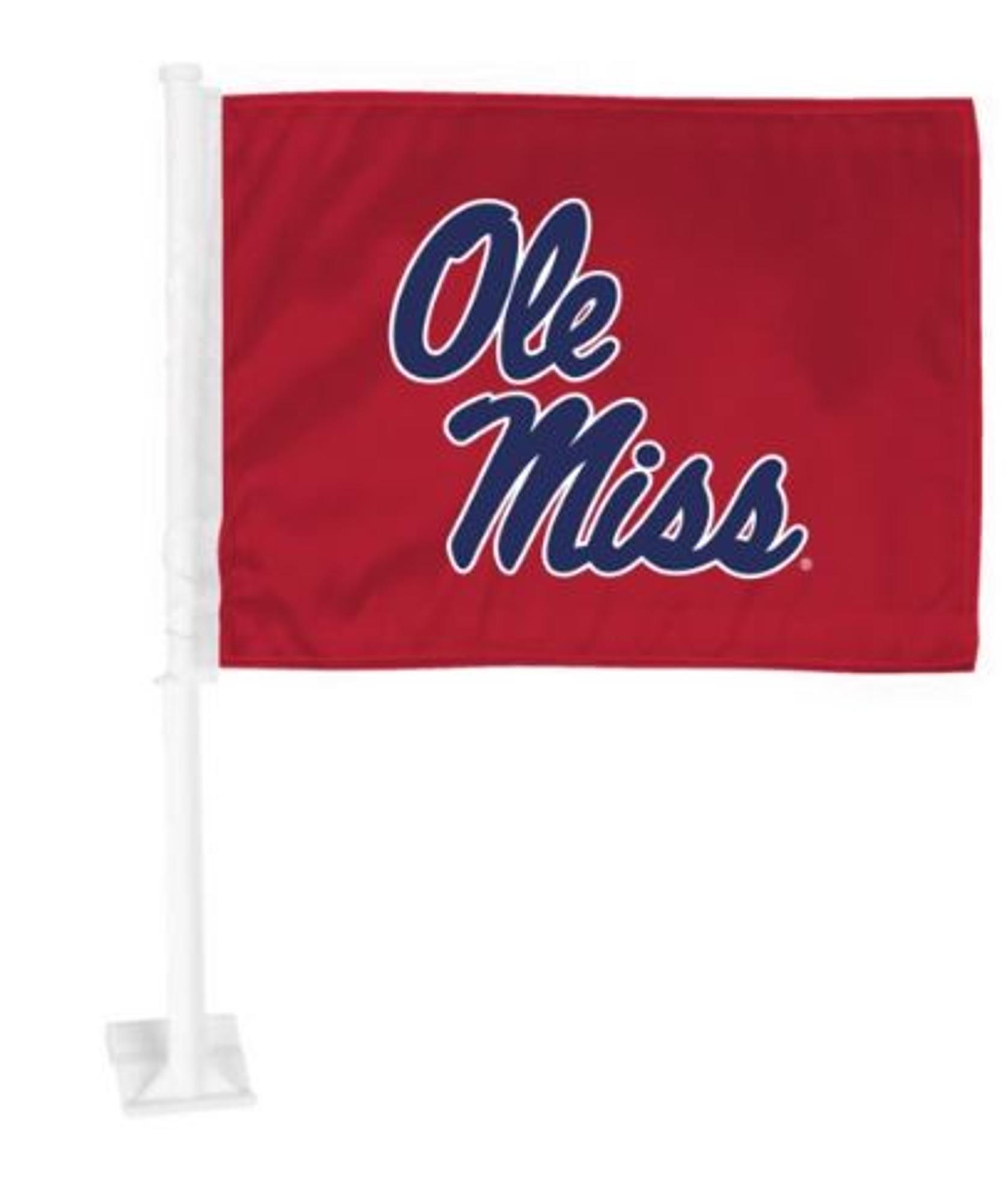 image of: Ole Miss Script Car Flag Red