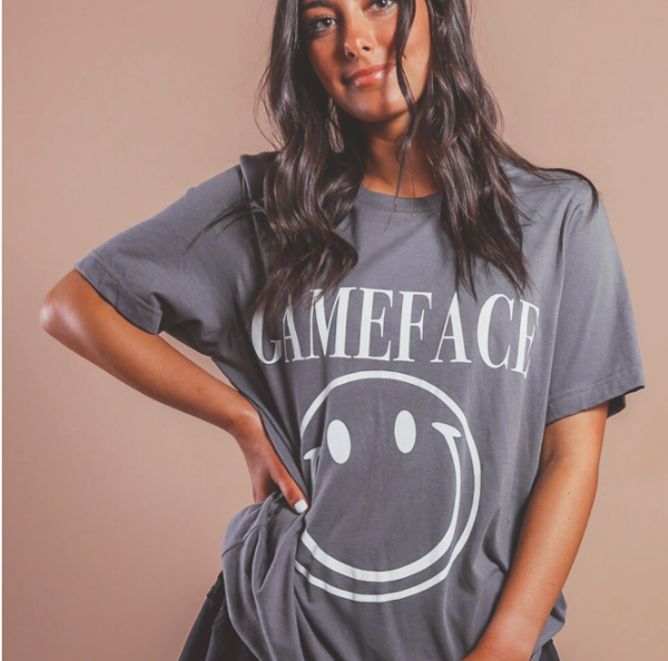 zz-Women's Charlie Southern Gameface Smiley Short Sleeve Tee; $38.00