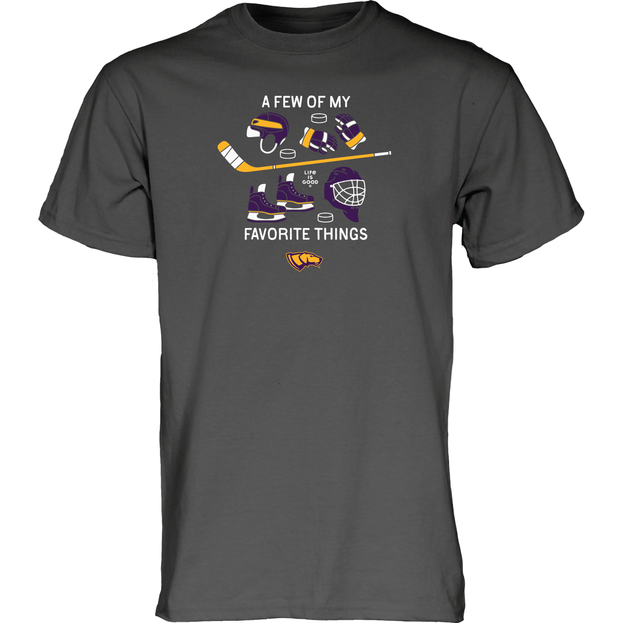 Product image 1 of 1 for UWSP Life is Good Hockey Favorite Things Short Sleeve Tee, Charcoal