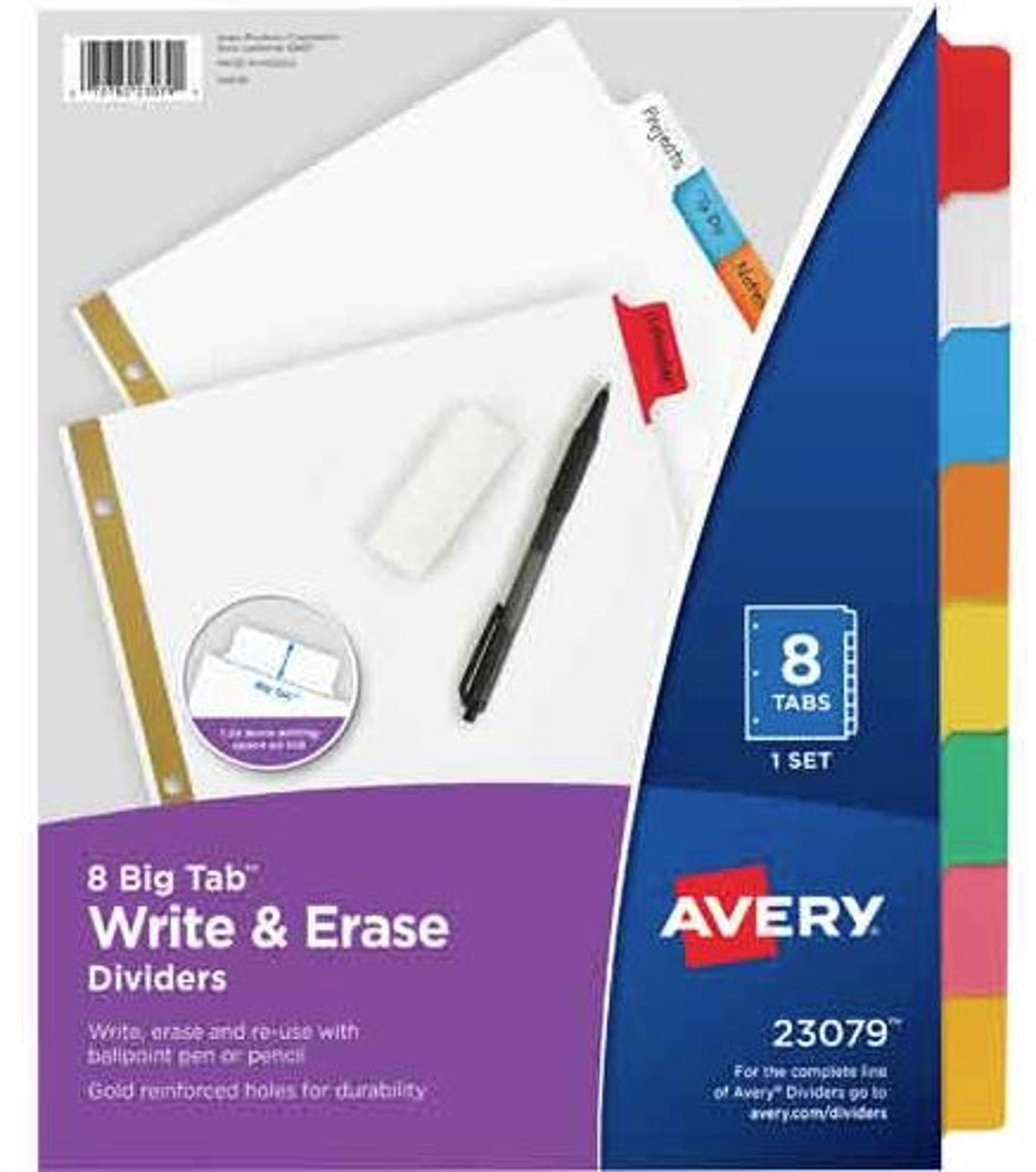 image of: Big Tab Write and Erase Dividers 8 Multicolor