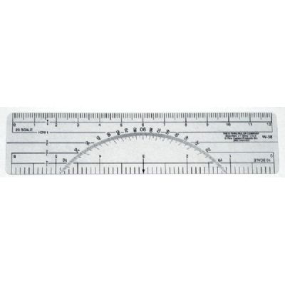 image of: Clear Protractor Ruler 6in - 10 and 20 Parts to the Inch W-38