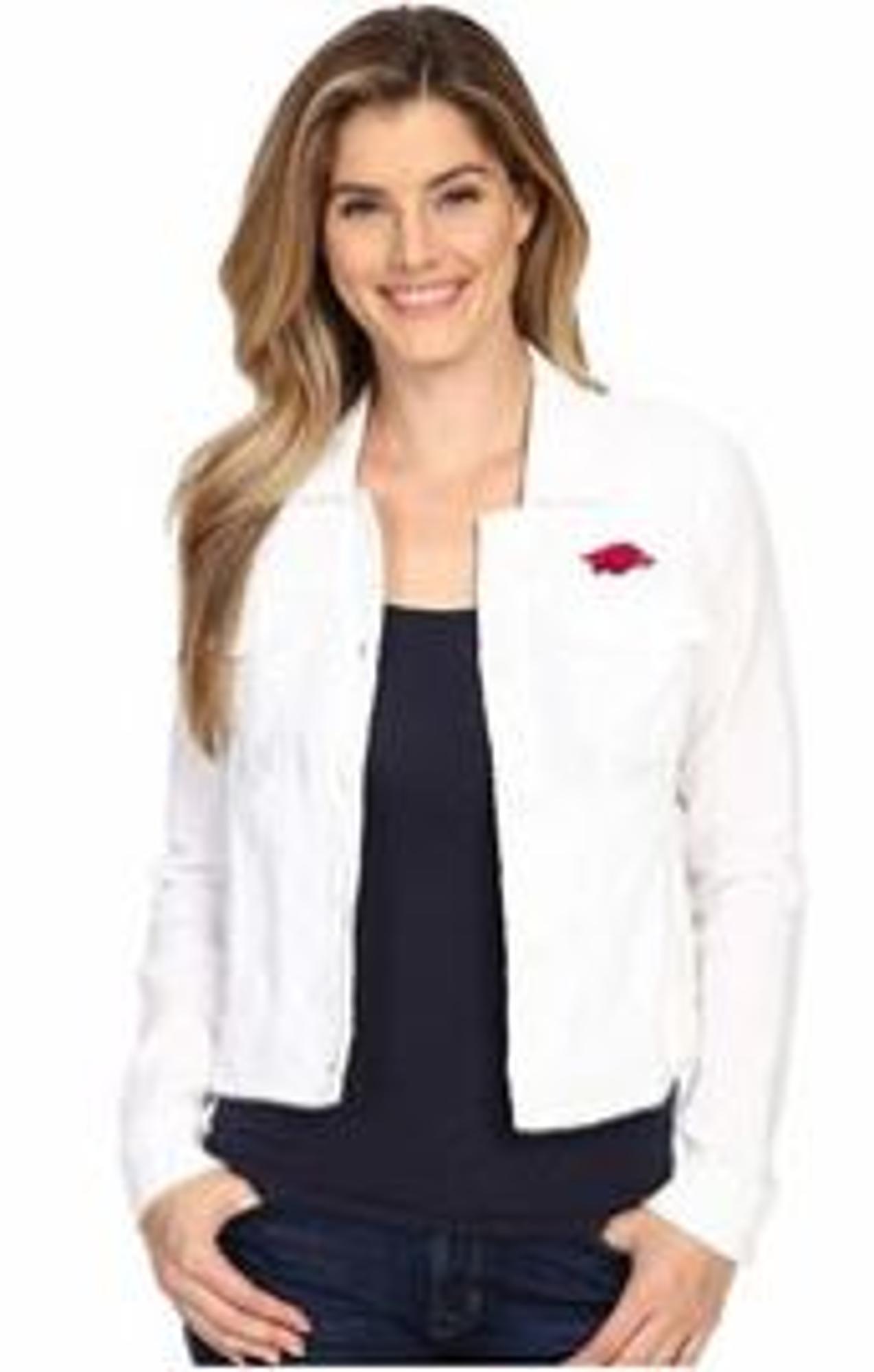 image of: Arkansas Razorbacks Tommy Bahama Women's Two Palms Raw Edge Linen Jacket - White