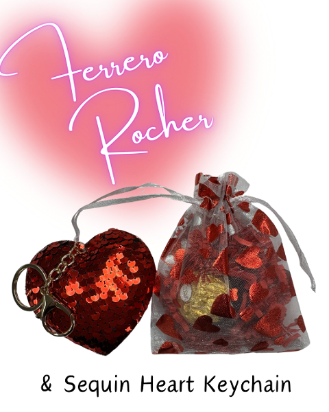 Ferrero Rocher Valentine Gift Bag & Heart Sequin Keychain; $3.00