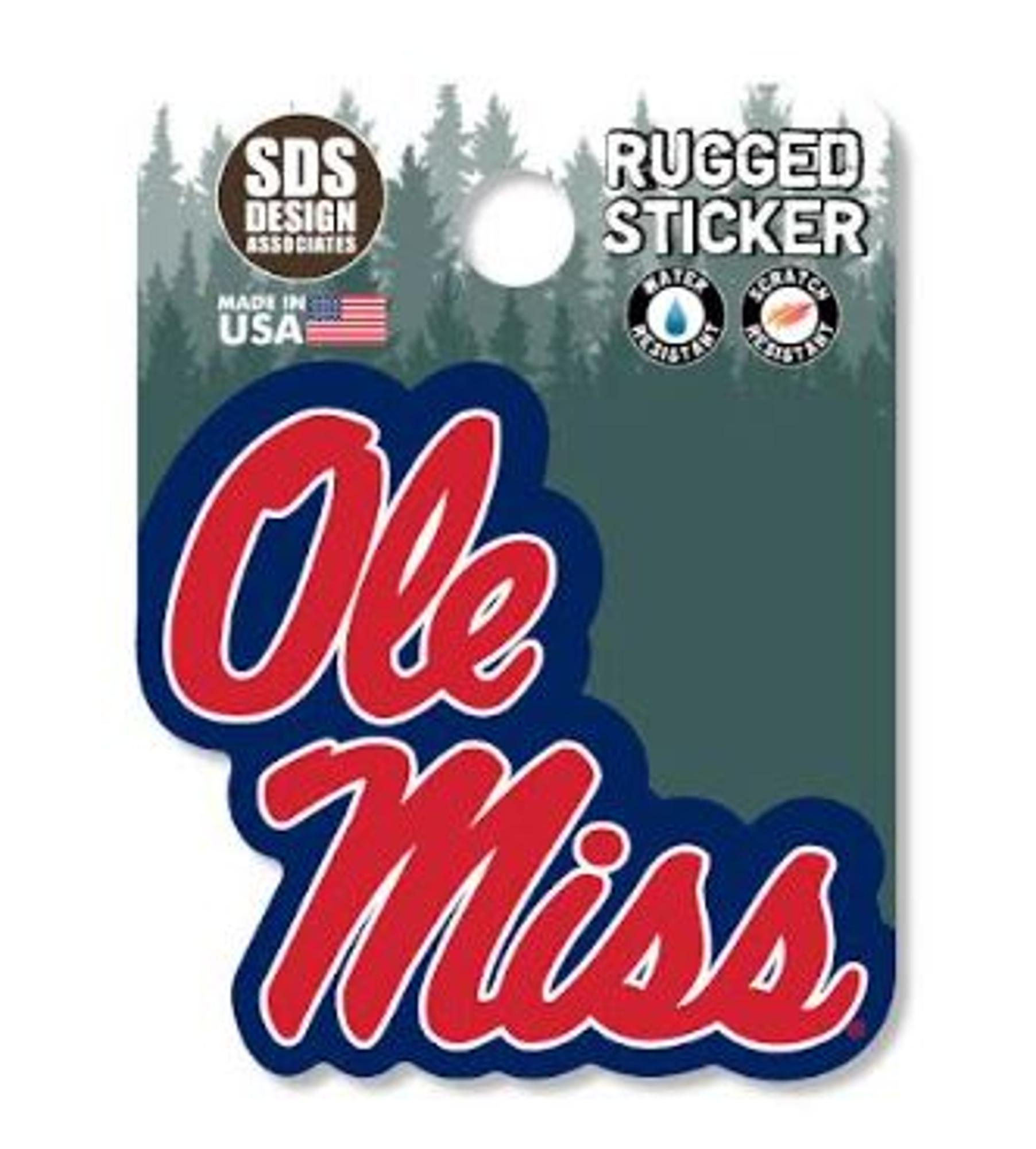 image of: Ole Miss Stacked Script Rugged Sticker Red 2in