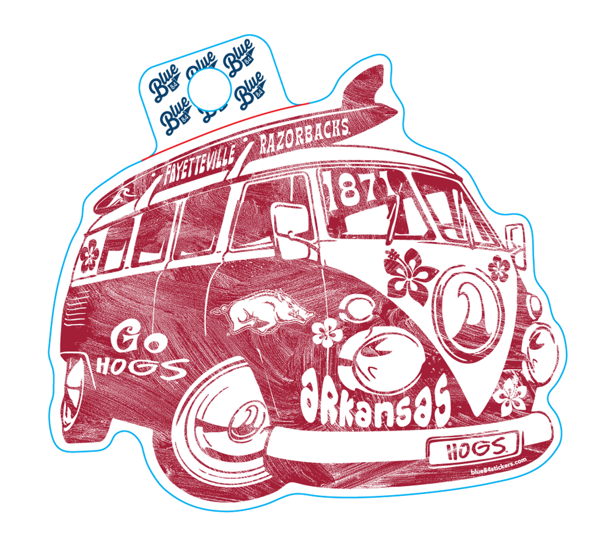 image of: Arkansas Razorbacks Blue 84 Major Revamp Surf Bus Sticker