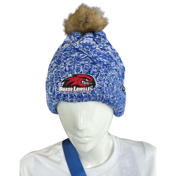 Heather Royal Cable Knit Beanie w/ Fur Pom; $34.99