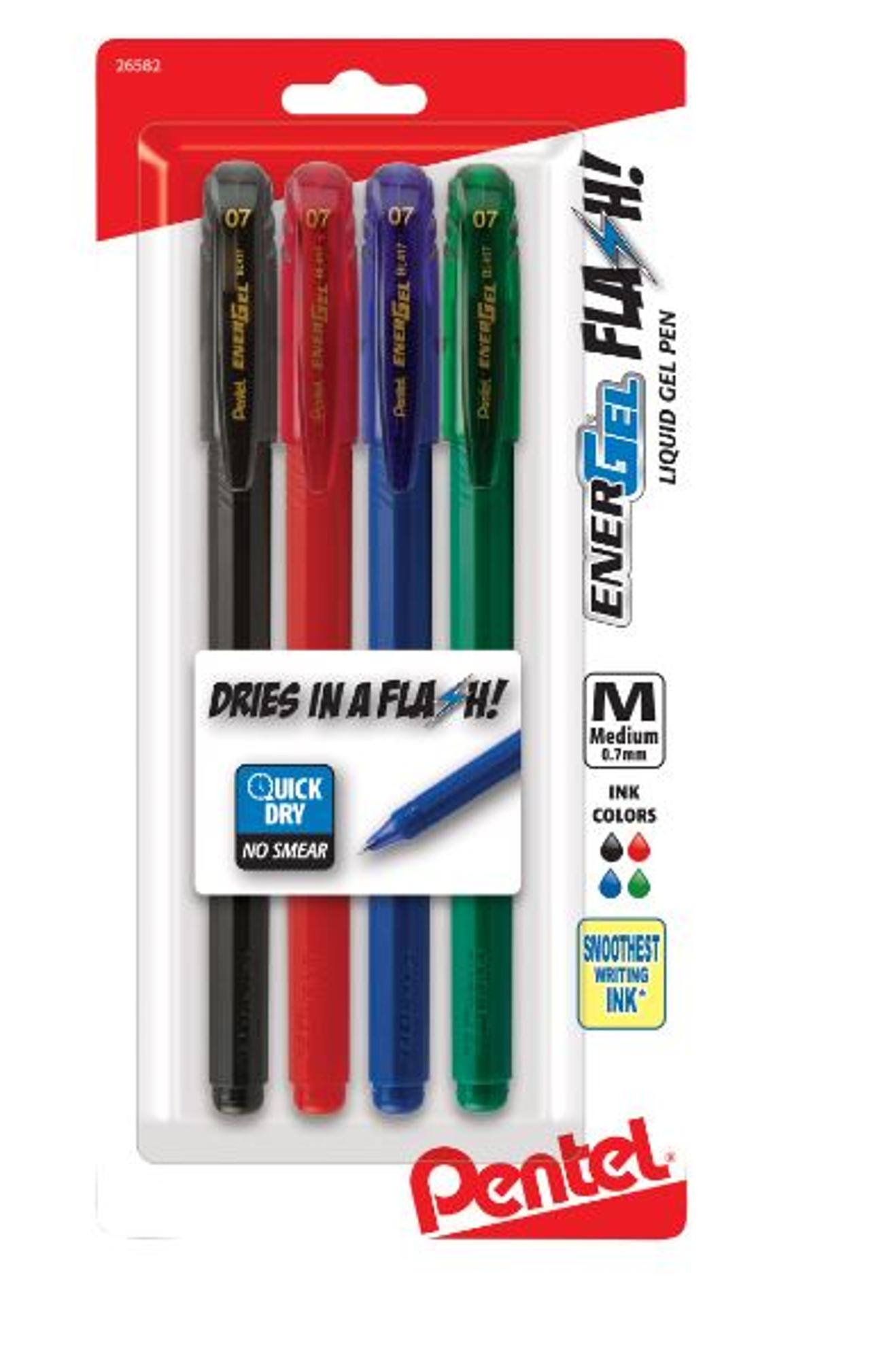 image of: Pentel EnerGel FLASH Liquid Gel Pen - Asst .7mm 4Pk