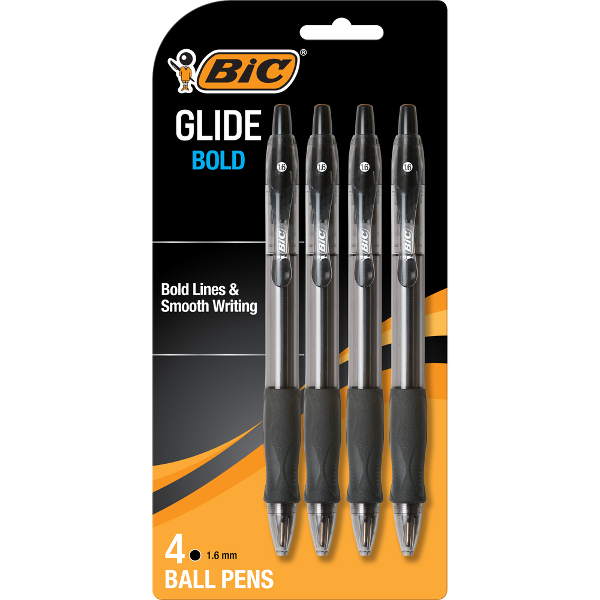 BIC Glide Velocity 1.6mm Retractable Ballpoint Pen, 4 Pack, Black; $5.98