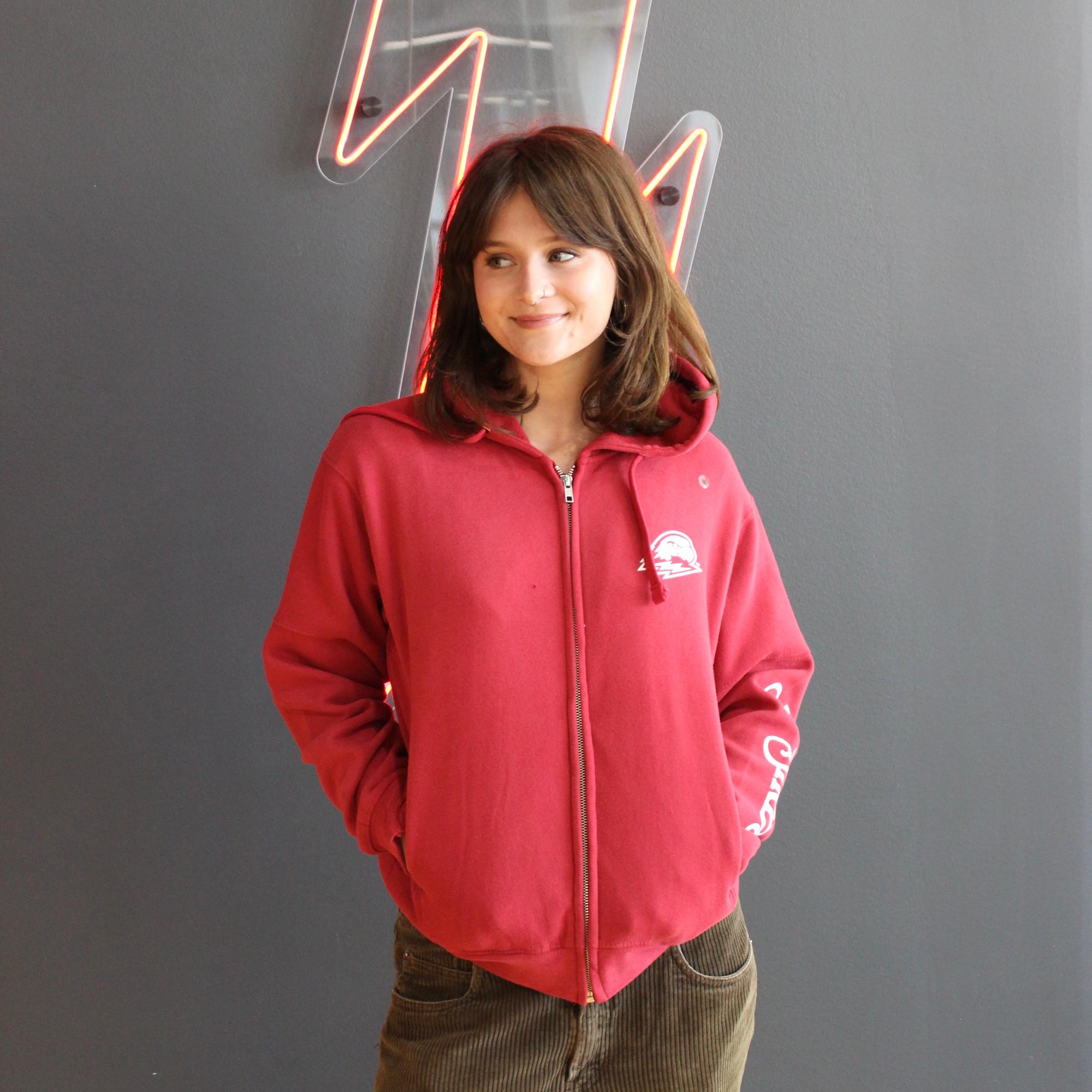 Product image 1 of 1 for MV Sport Women’s Full-Zip Hoodie – Red (Thor Left Chest)