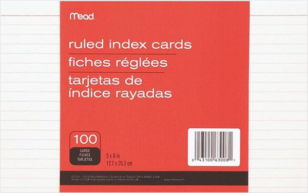 Mead 5 x 8 Ruled INDEX CARDS 100ct; $4.99