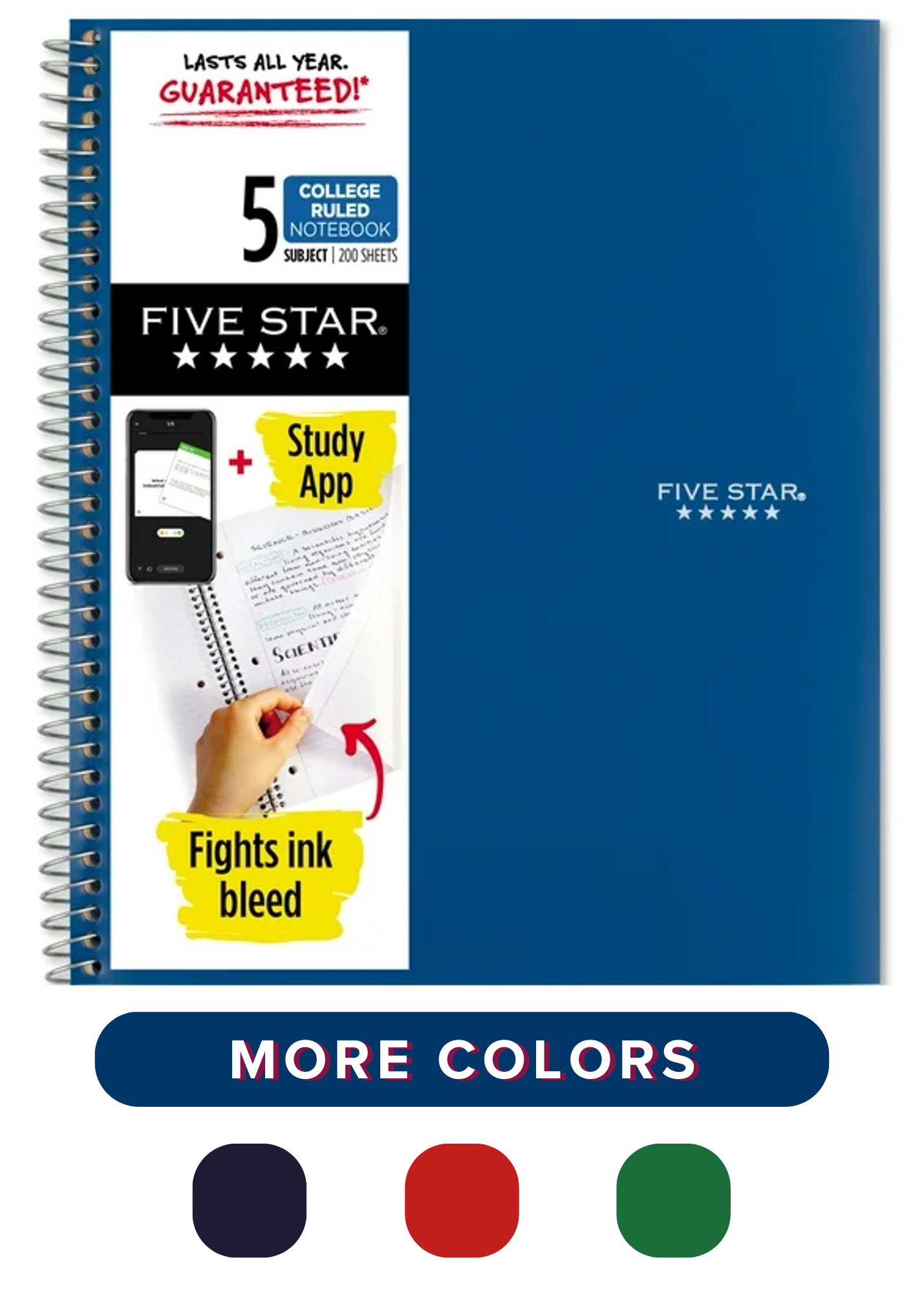 image of: Five Star 5-Subject College Ruled Spiral Notebook