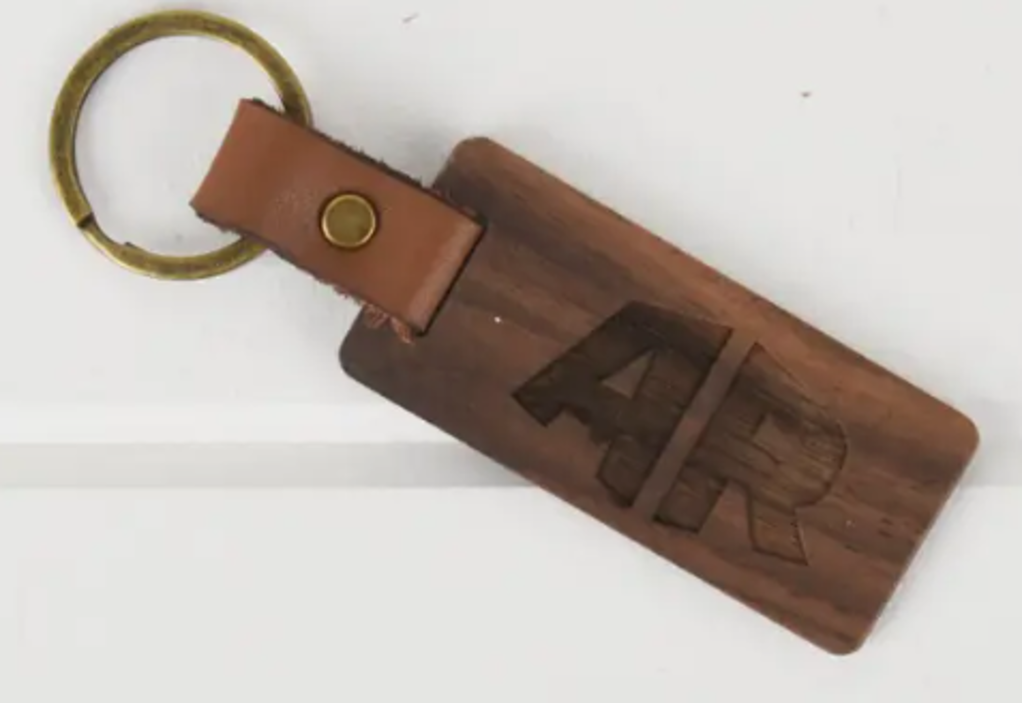image of: Classic State Arkansas Wood and Leather Keychain