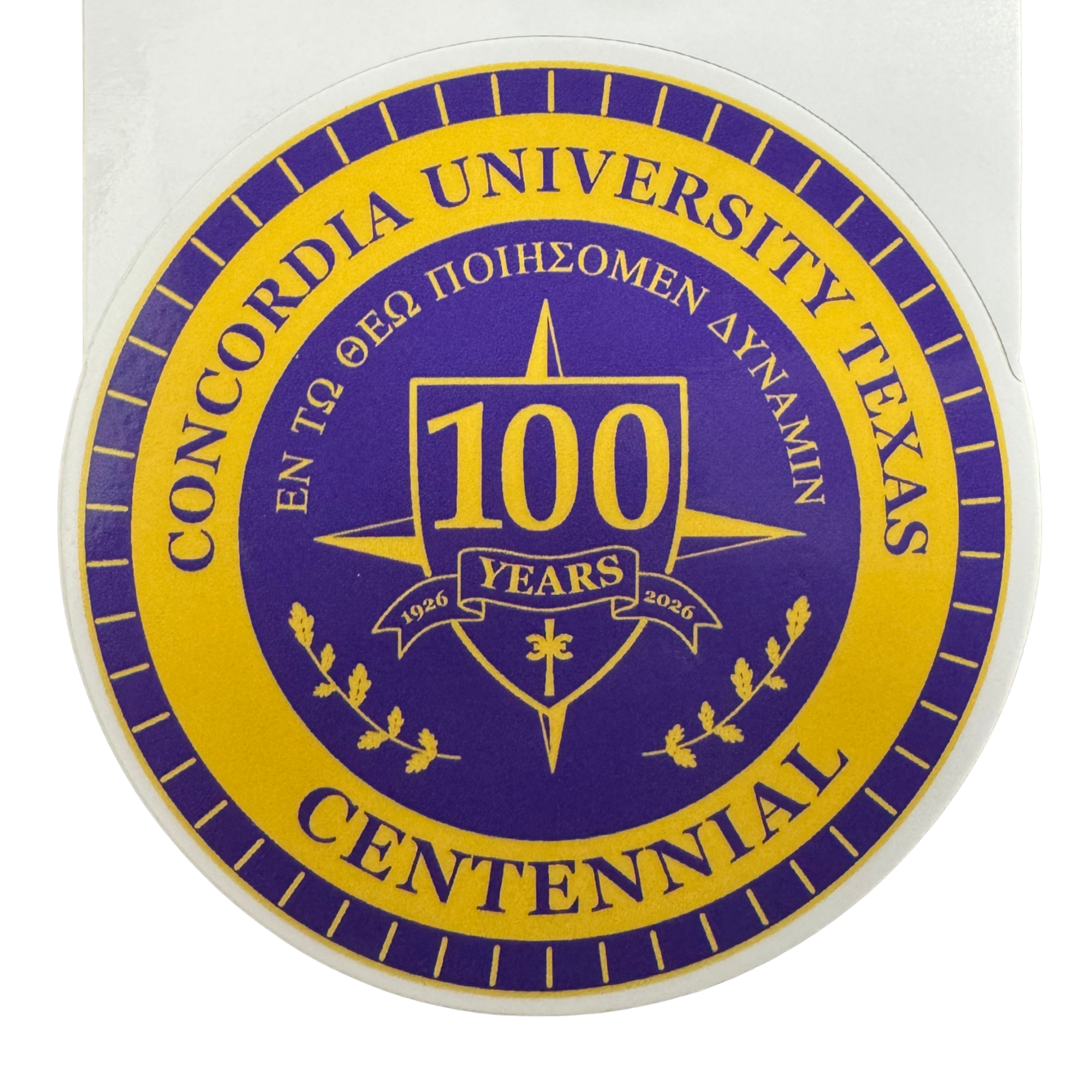 Product image 1 of 1 for Concordia University Texas Centennial Sticker, Purple & Gold