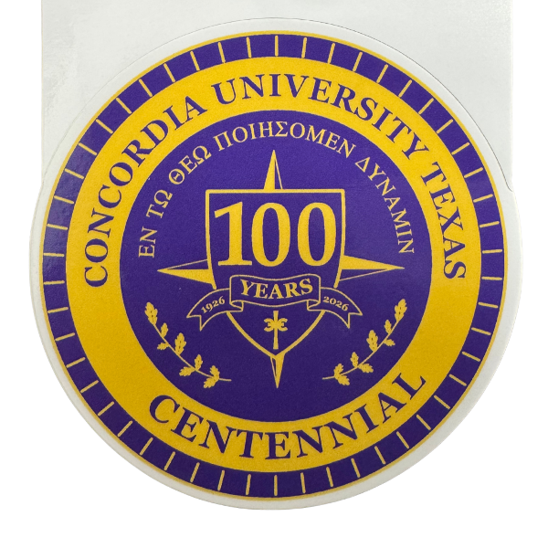Concordia University Texas Centennial Sticker, Purple & Gold; $5.98