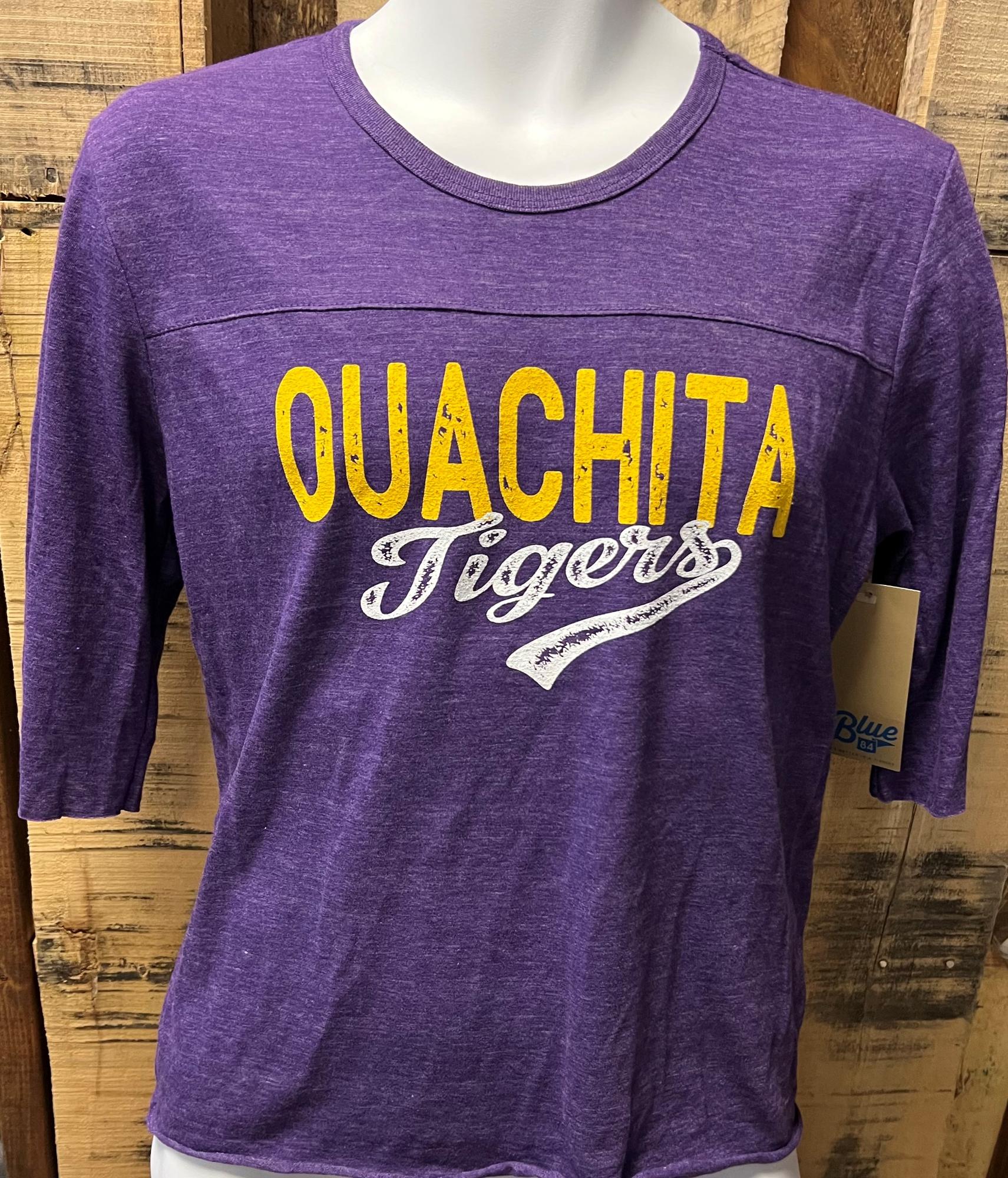 image of: Ouachita Tigers Raw Edge 3/4 Sleeve Tee