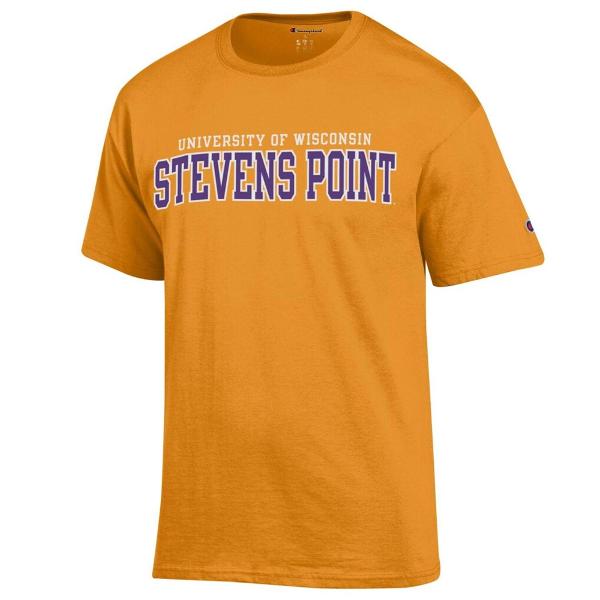 University of Wisconsin Stevens Point Champion Short Sleeve White & Gold Logo; $24.98