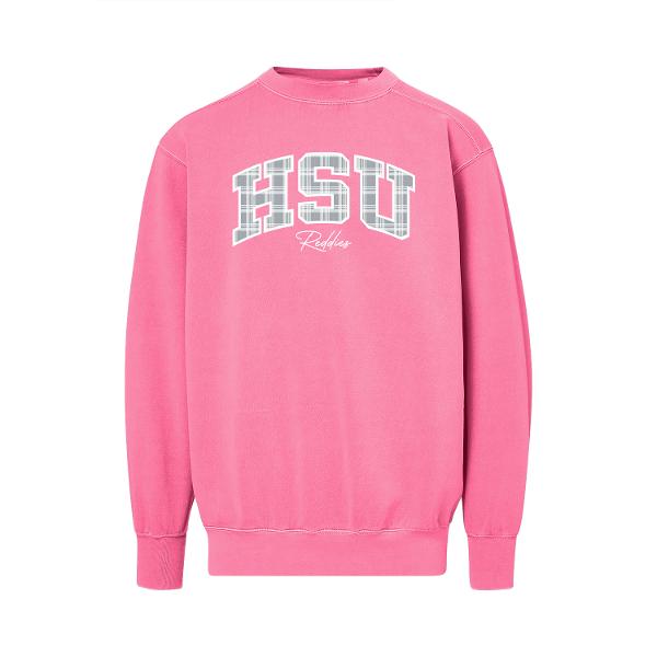 HSU Reddies Plaid Applique Coastal Color Crewneck; $54.99