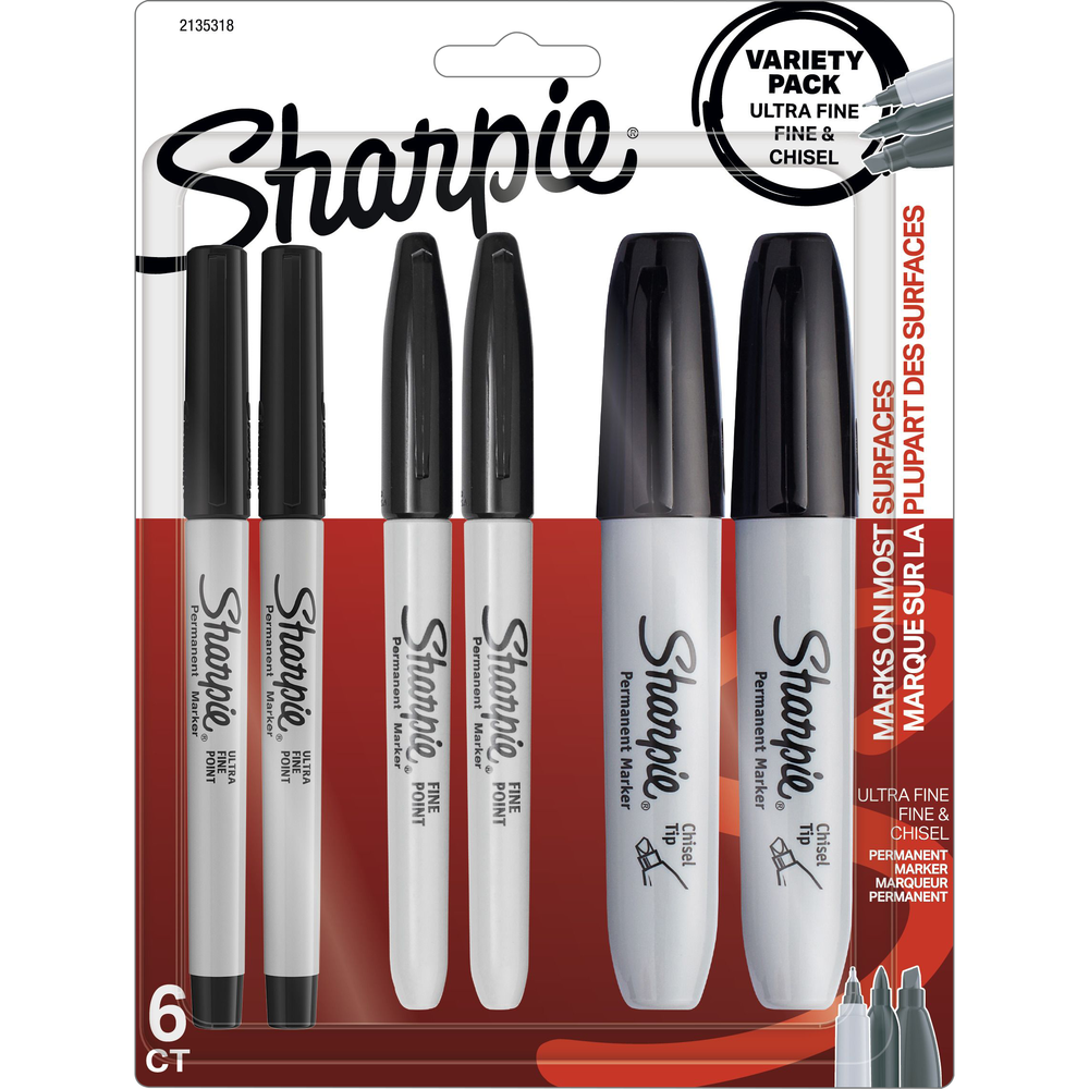 Product image 1 of 1 for Sharpie Permanent Markers, Black, Assorted Sizes - 6pk