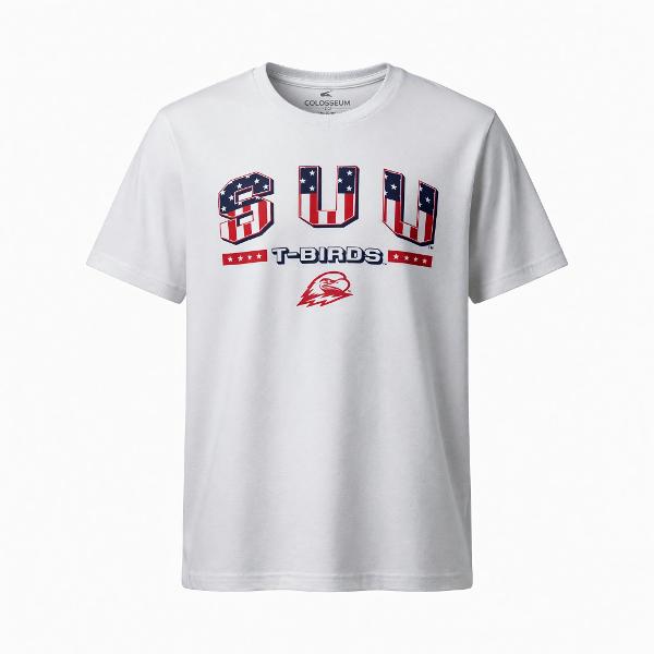 COLOSSEUM SUU RED WHITE AND BLUE TEE; $27.99