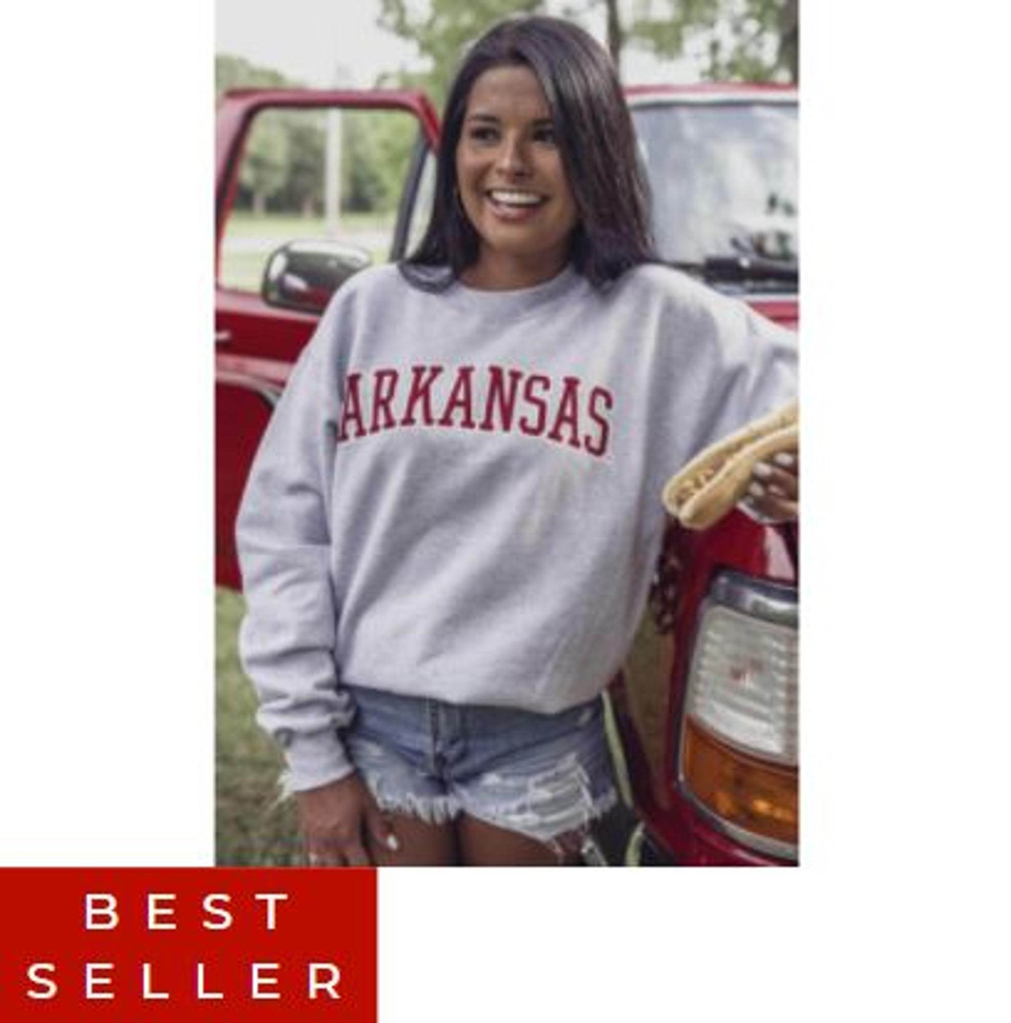 image of: Arkansas Razorbacks Outline Crew Sweatshirt - Ash Grey