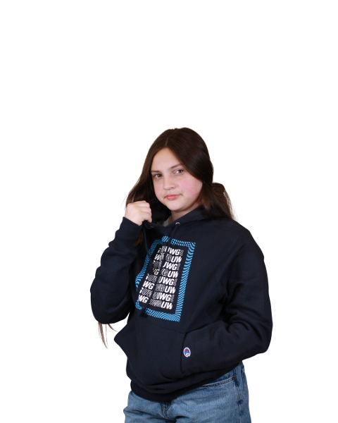 CHAMPION FRAMED UWG REVERSES TEXT WEAVE HOODIE; $39.99