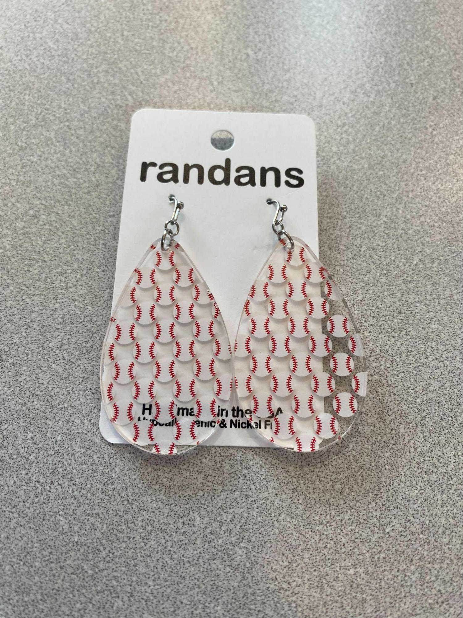 image of: CLEAR BASEBALL FRAMELESS EARRINGS