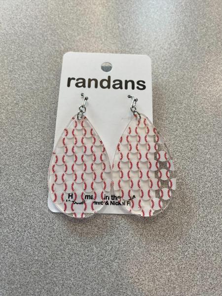 CLEAR BASEBALL FRAMELESS EARRINGS; $18.99