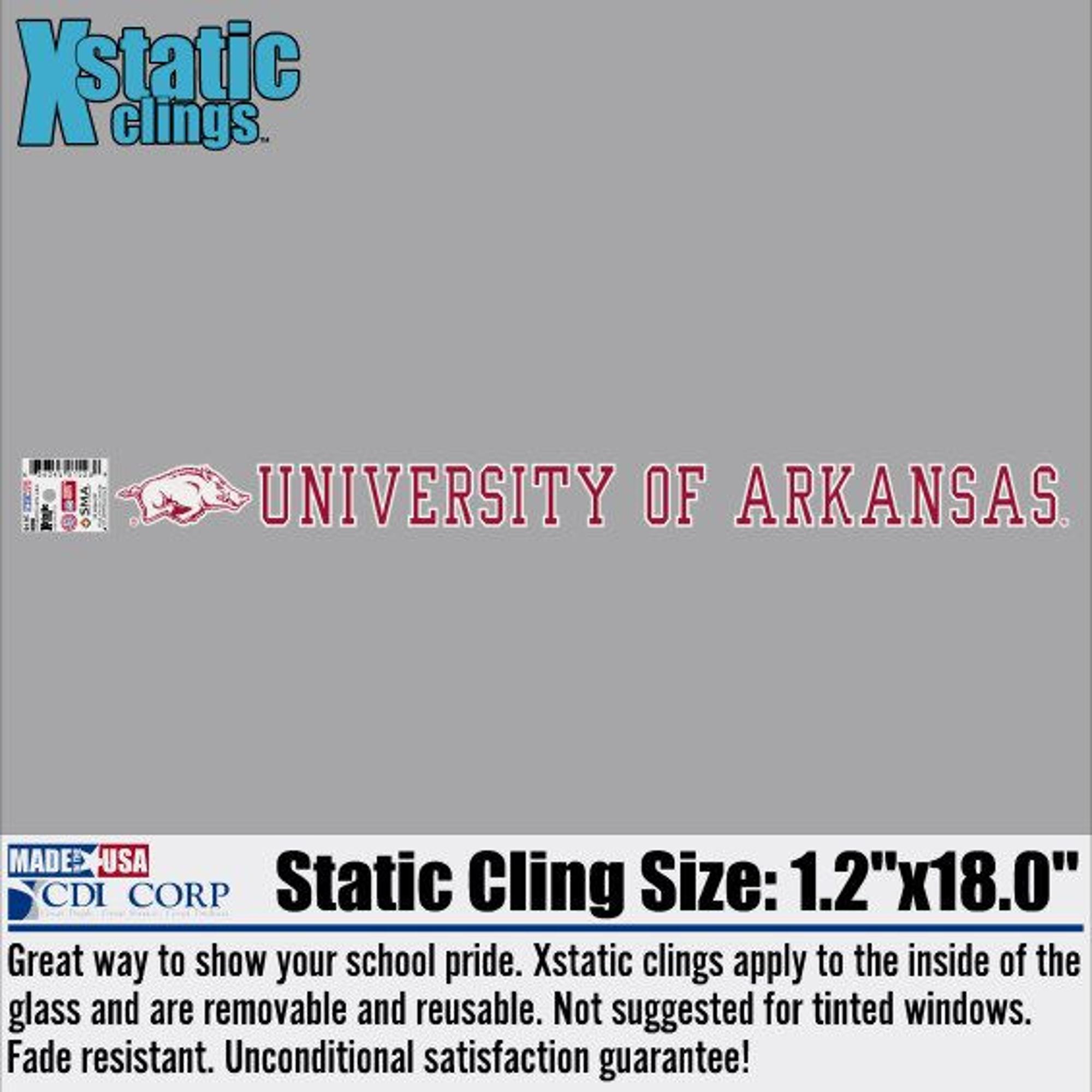 image of: Arkansas Razorback Color Shock Running Hog Next to University of Arkansas Decal