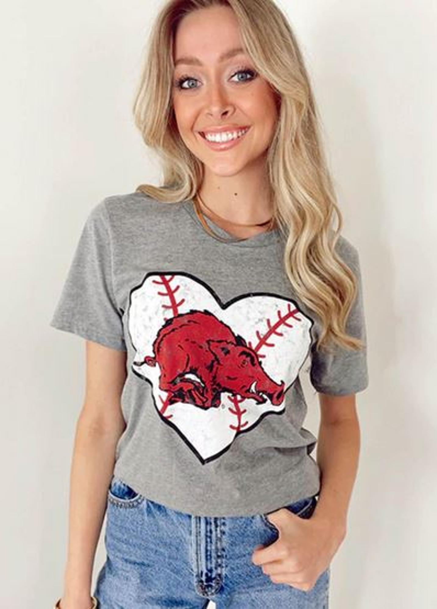 image of: Arkansas Razorbacks Baseball Heart Hog Short Sleeve Tee