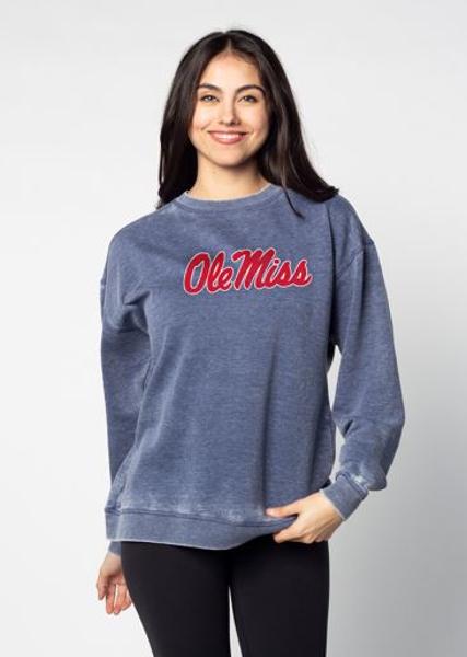 Ole Miss Script Burnout Fleece Campus Crew; $54.99