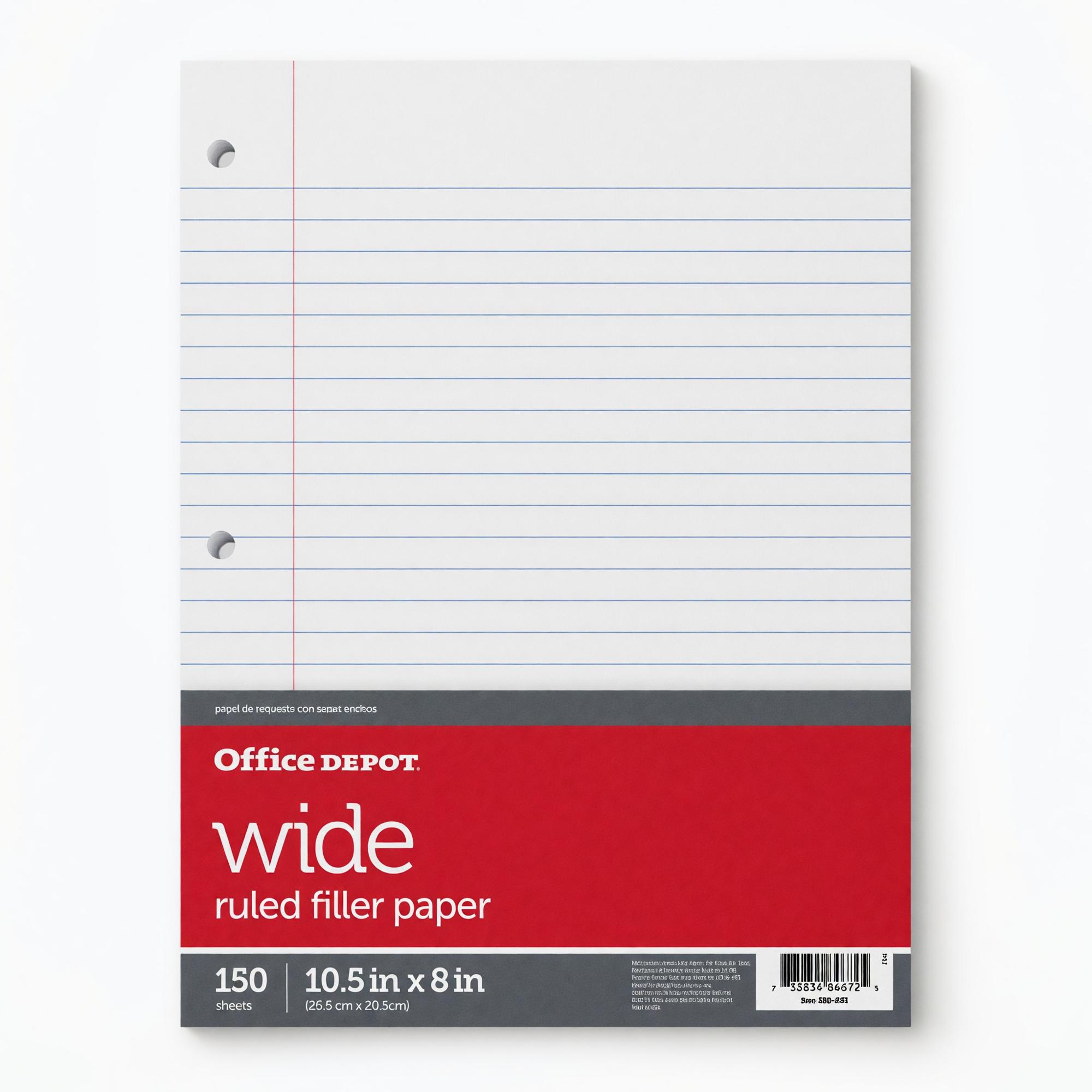 Product image 1 of 1 for Office Depot® Brand Notebook Filler Paper, Wide-Ruled, 8" x 10 1/2", 3-Hole Punched, White, Pack Of 150 Sheets