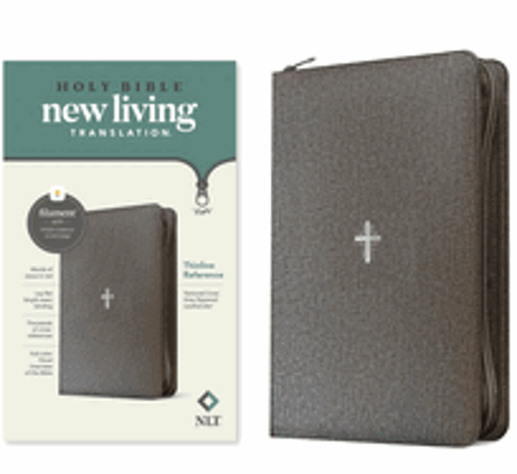 Cover image for NLT Thinline Reference Zipper Bible,(Leatherlike, Textured Cross Gray, Red Letter)