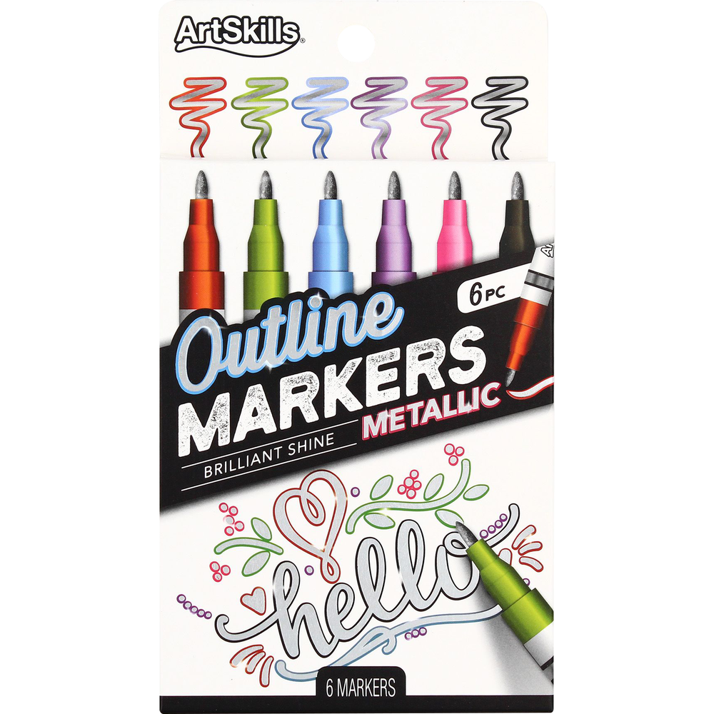 Product image 1 of 1 for Art Skills Permanent Outline Marker, Metallic, 6pk