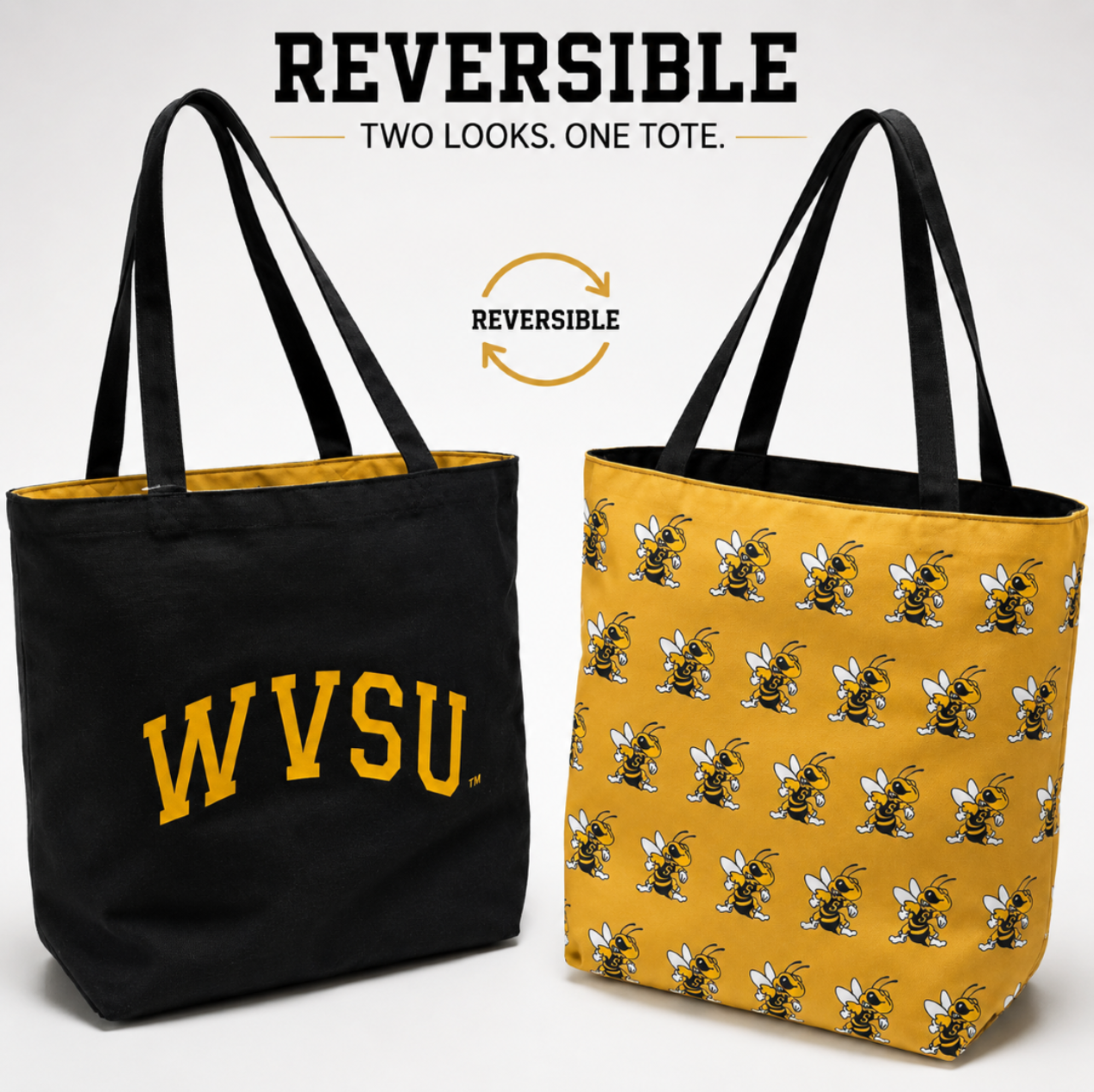 Product image 1 of 1 for Tote - Spirit Reversable "WVSU" & "Mascot" Pattern