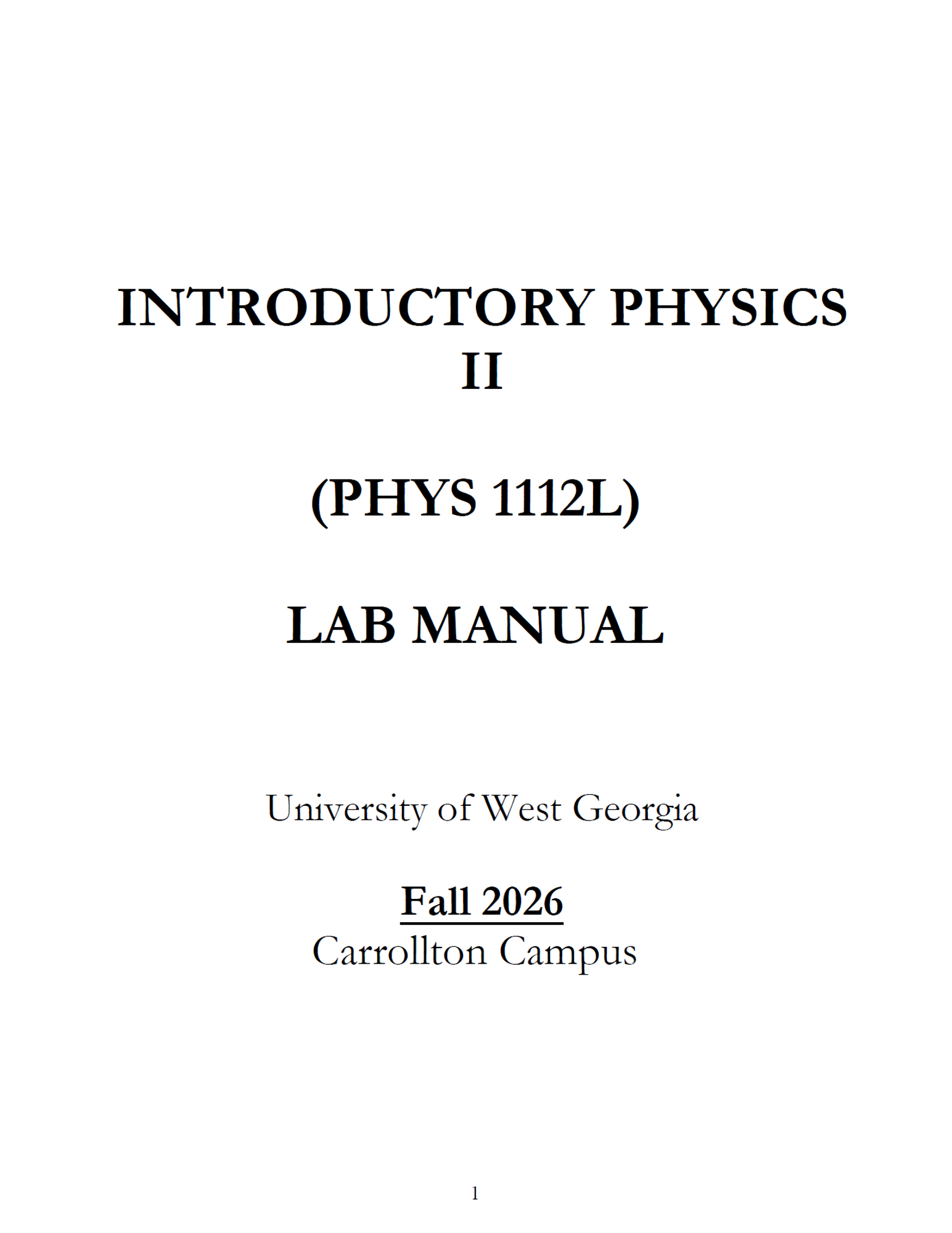 Cover image for PHYS 1112L LAB MANUAL - FALL 2026