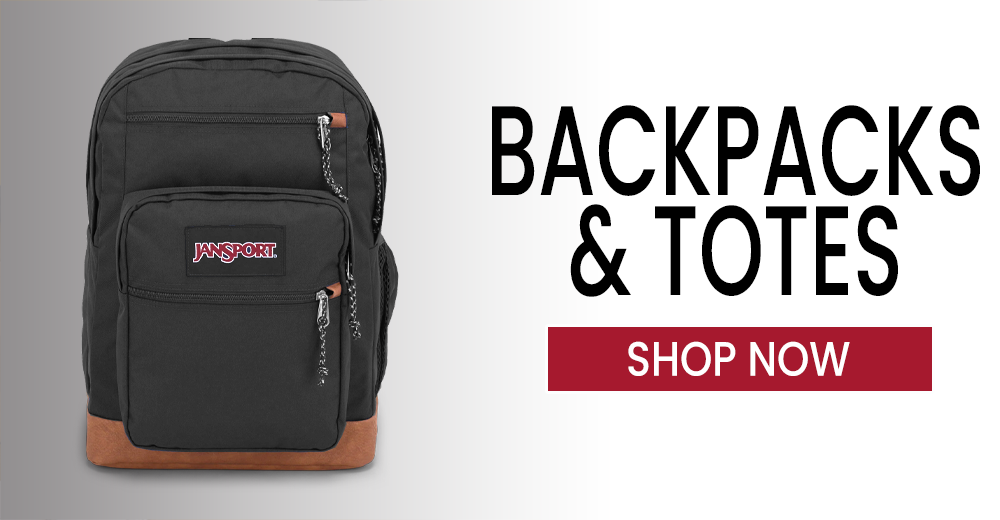 Image of Backpack.  Backpacks & Totes with a SHOP NOW button.
