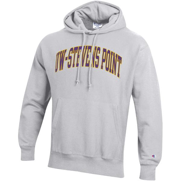 UW-Stevens Point Champion Reverse Weave Hoodie, Silver Grey; $89.98