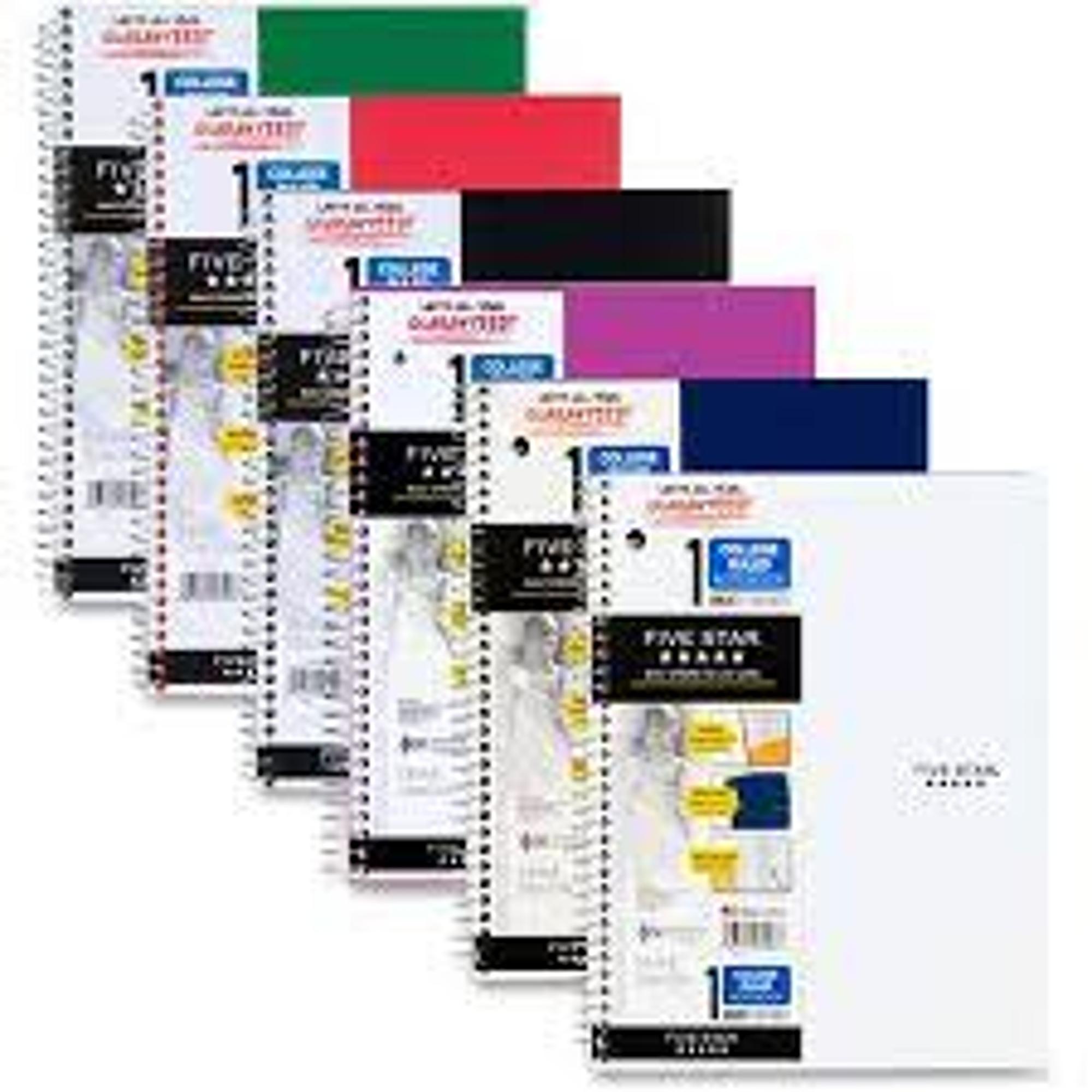 image of: Five Star® Notebook, 8 1/2" x 11", 1 Subject, College Ruled, 100 Sheets, Multi Color
