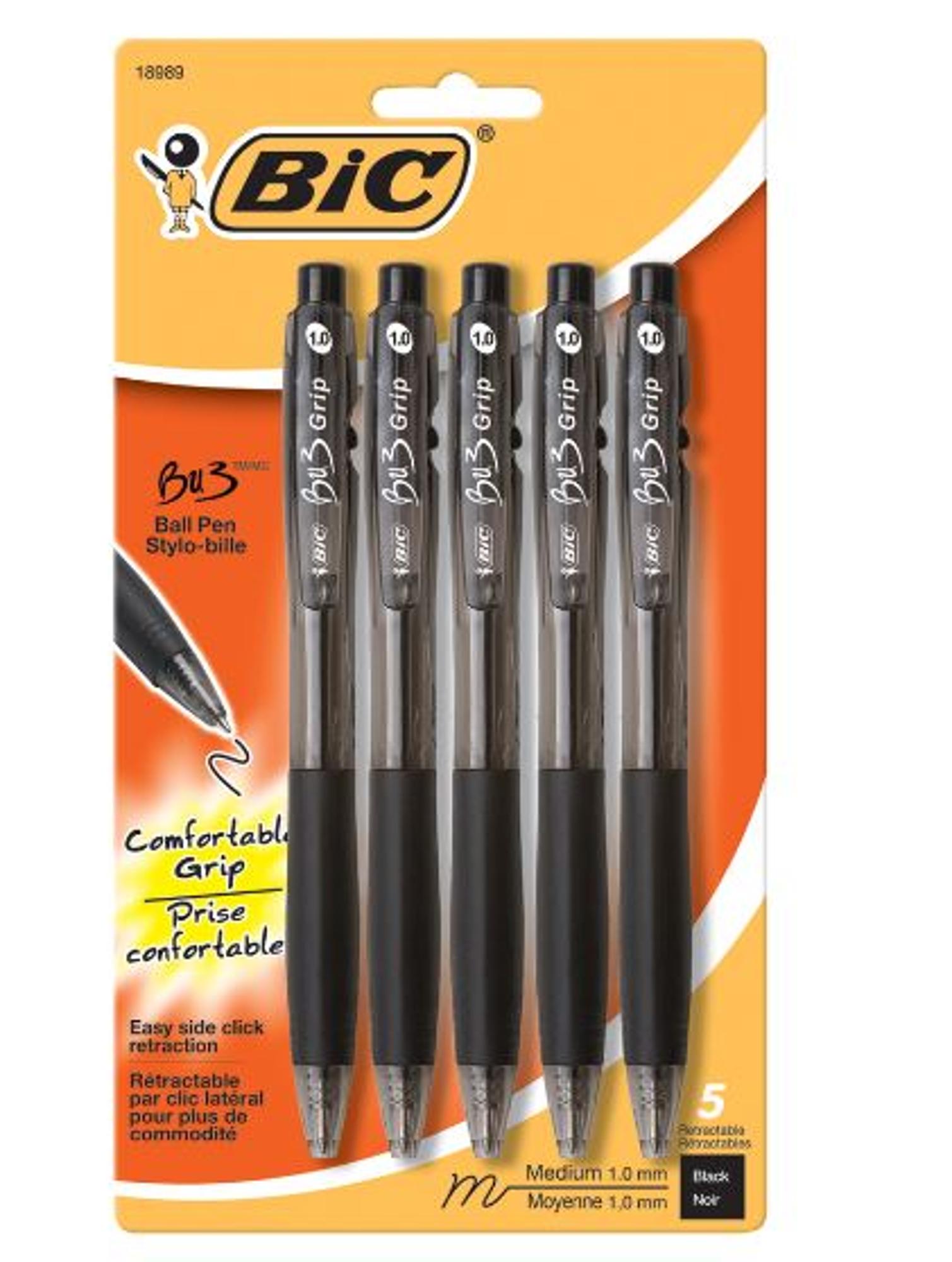 BIC BU3 Grip Retractable Ballpoint Pen - Asst 1.0mm 5Pk