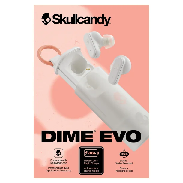 Product image 1 of 1 for Earbuds Skullcandy Dime Evo White Bone Orange Glow