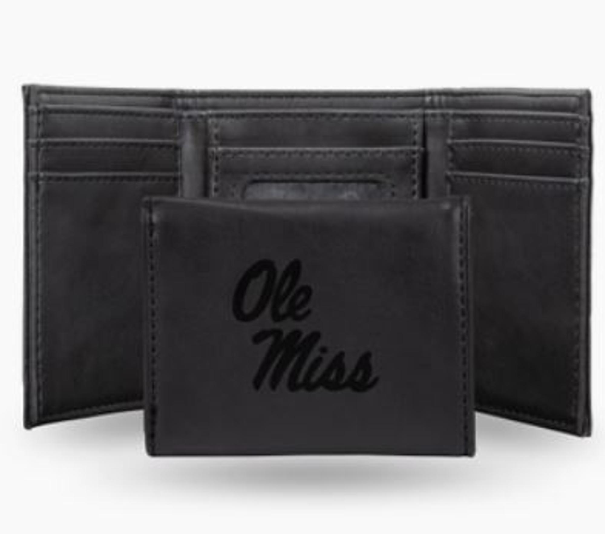 image of: Ole Miss Laser Engraved Trifold Wallet Black
