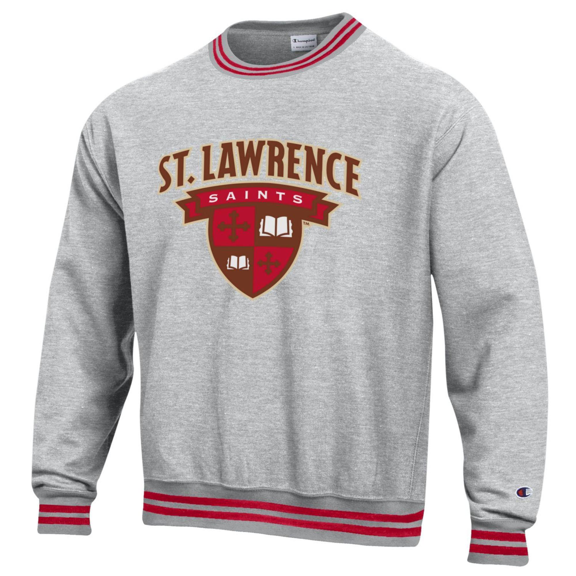 image of: Reverse Weave Crew Sweatshirt with Red Stripe Cuffs