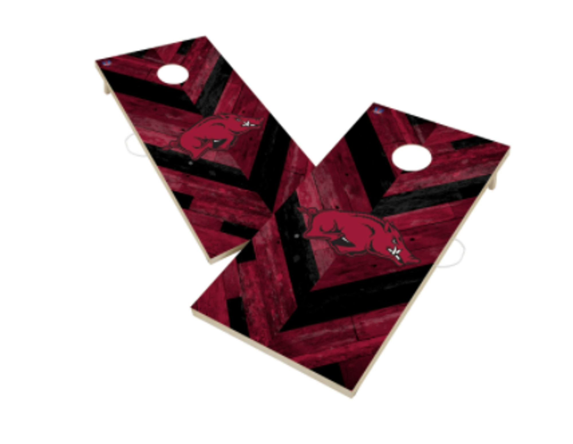 image of: Arkansas Razorbacks Victory Tailgate 2x4 Herringbone Cornhole Board Set- DROP SHIP ONLY