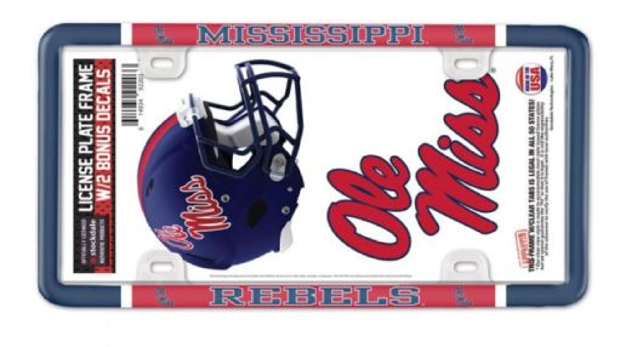image of: Mississippi Rebels Plastic License Plate Frame with Decals