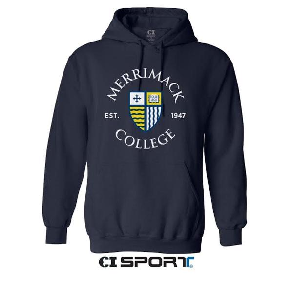 Navy EMB Circle Shield Hoodie; $59.99