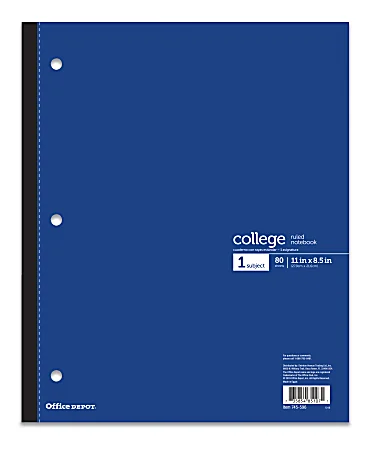 image of: Office Depot® Brand Wireless Notebook, 9" x 11", 1 Subject, College Ruled, 80 Sheets, Blue