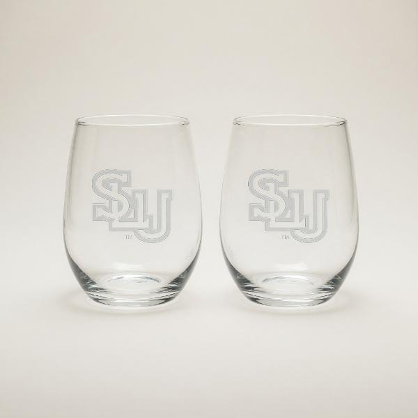 Etched SLU Stemless Wine Glass Set of 2; $39.95