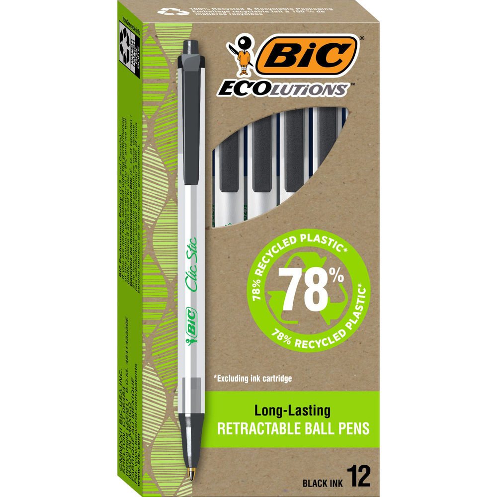 Product image 1 of 1 for BIC ECOlutions Recycled Clic Stic Retractable Pen, Black, 10pk