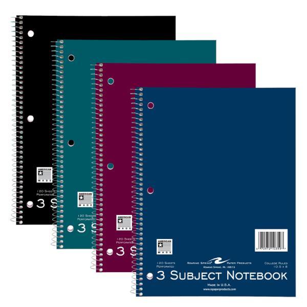 SPIRAL 3 SUBJECT 120 SHEET; $6.99